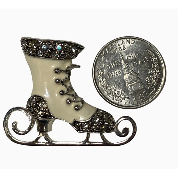 Rhinestone Ice Skate Boot Brooch Pin Vintage - Picture 2 of 6